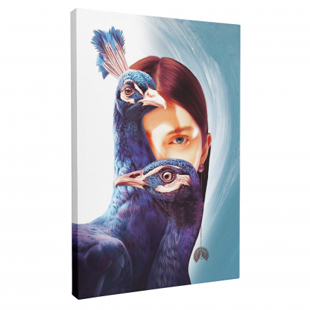 Tablou canvas, modern, portret femeie cu pauni, pentru dormitor, living elegant [3]