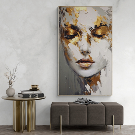 Tablouri Portrete Abstracte - Tablou canvas, modern, portret femeie senzuala in stil abstract, alb ariu, pentru birou