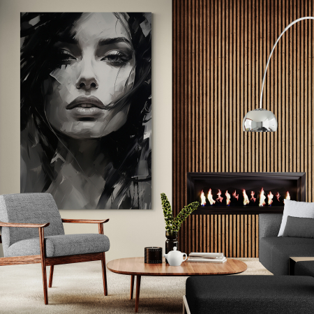 Tablouri Portrete Abstracte - Tablou canvas, modern, portret femeie senzuala,in stil abstract, nuante de alb negru, pentru holtel