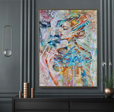 Tablouri Portrete Abstracte - Tablou canvas, modern, portret femeie senzuala, multicolor, pentru sufragerie, 50 x 70 cm