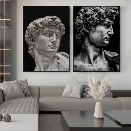 Tablouri cu Celebritati - Canvas modern cu statuia lui David în alb și negru pentru living.