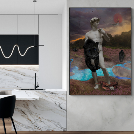 Tablouri cu Celebritati - Tablou canvas modern cu statuia lui David în stil abstract.