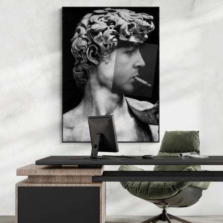 Tablouri cu Celebritati - Canvas modern cu portret stilizat al statuii David pe fundal negru.