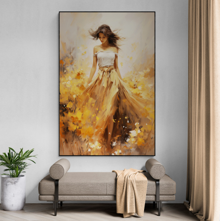 Tablouri Portrete Abstracte - Tablou canvas, modern, silueta femeie eleganta, fashionin, stil abstract ,cu nuante de galben, pentru birou