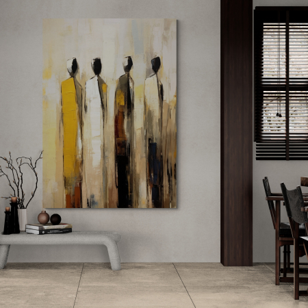Tablouri Portrete Abstracte - Tablou canvas, modern, siluete femeie, in stil abstract, nuante de crem, pentru dormitor