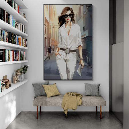 Tablouri Portrete Abstracte - Tablou canvas, modern, silueta femeie, nuante de alb, pentru birou