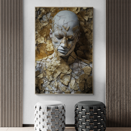 Tablouri Portrete - Tablou canvas, modern, silueta senzuala, in nuante de gri, auriu, pentru hotel
