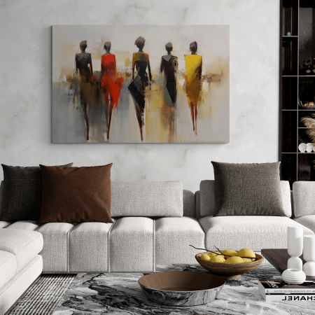 Tablouri Portrete Abstracte - Tablou canvas, modern, siluete femeie, in stil abstract, nuante de gri, crem, pentru hotel