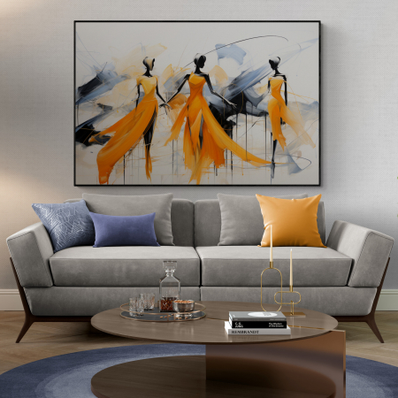 Tablouri Portrete Abstracte - Tablou canvas, modern, siluete femeie, in stil abstract, nuante de portocaliu, pentru living salon
