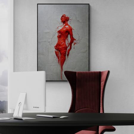 Tablouri Portrete Abstracte - Tablou canvas, modern, siluete femeie, in stil abstract, nuante de rosu, gri, pentru birou