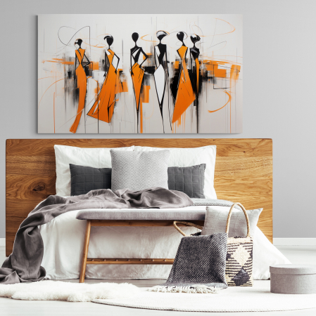 Tablouri Portrete Abstracte - Tablou canvas, modern, siluete femeie, in stil abstract, nuante deportocaliu, pentru hotel