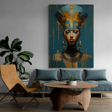 Tablouri Portrete Abstracte - Tablou canvas, modern, portret femeie senzuala, in stil abstract, nuante de albastru, pentru hol