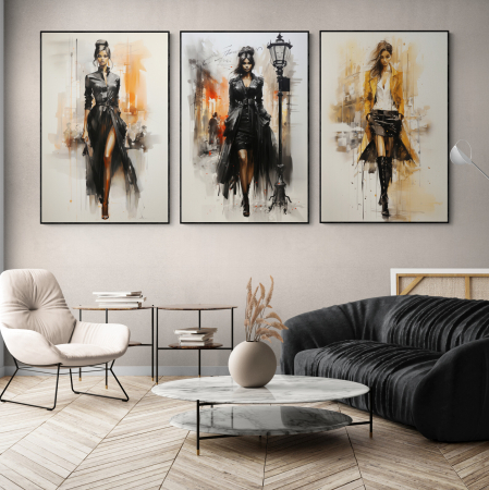 Tablouri Portrete Abstracte - Tablou canvas, modern, silueta femeie eleganta, fashionin, stil abstract,cu nuante de crem, pentru showroom