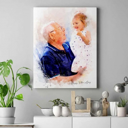 Cadou pentru socru Tablou Canvas Personalizat, Intaglio, print pe panza, in stil acuarela, [1]
