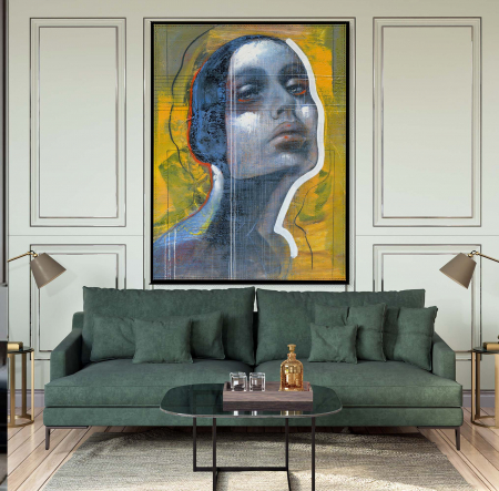 Tablouri Portrete Abstracte - Tablou canvas, portret, femeie, pictura, multicolor, pentru living, 50 x 70 cm