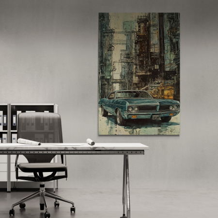Tablouri cu Masini - Tablou canvas cu o mașină vintage americană pe fundal industrial