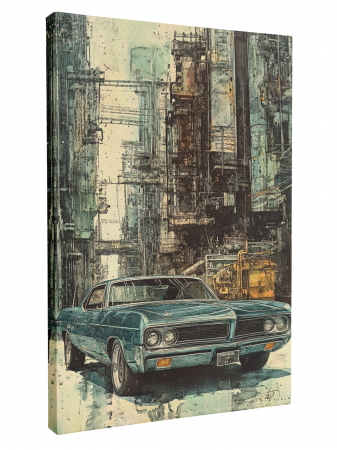 Tablou canvas cu o mașină vintage americană pe fundal industrial [1]