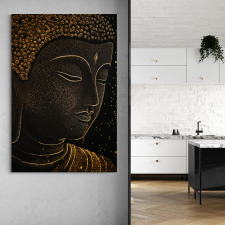 Tablouri Buddha - Tablou Canvas Buddha Auriu pe Negru