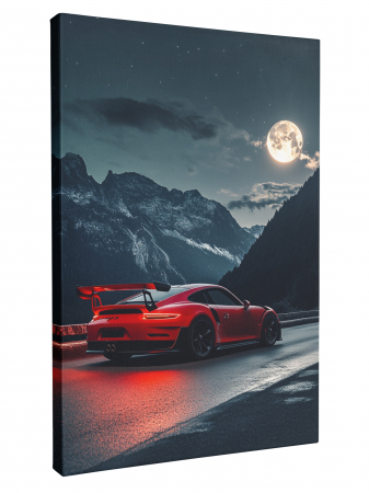 Tablou canvas cu o mașină sport roșie rulând pe serpentine montane [1]