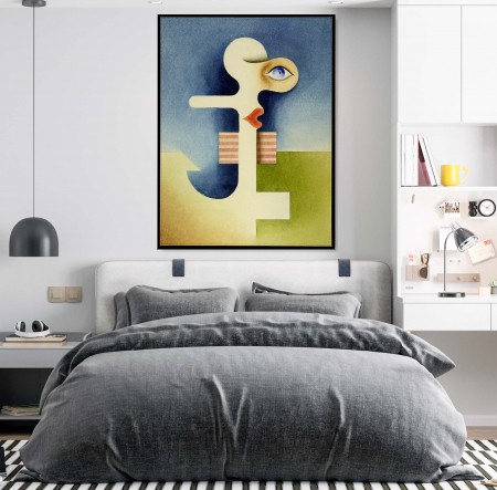 Wassily Kandinsky - Tablou abstract modern Intaglio în tonuri de albastru și verde pentru dormitor