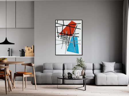 Tablouri Abstracte - Tablou decorativ color, Intaglio, Abstract, rusu, albastru, Plate Sophie Taeuber, pentru living