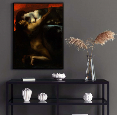 Franz von Stuck - Tablou canvas The Kiss of the Sphinx într-un decor de hotel modern