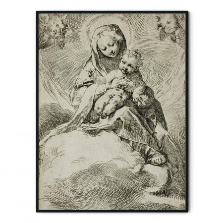 Tablou decorativ, Intaglio, alb negru, Clasic, print pe hartie foto Fine Art, Madonna and Child on Clouds de Federico Barocci [2]