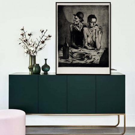 Litografii si Gravuri - Lucrari celebre - Tablou decorativ, Intaglio, alb negru, Clasic, print pe hartie foto Fine Art, The Frugal Meal, from The Saltimbanques de Pablo Picasso