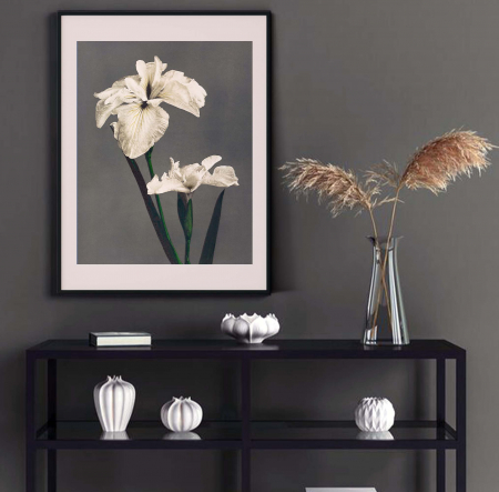 Tablouri cu Flori - Tablou decorativ, Intaglio, Modern, color, Buchet cu flori albe, print pe hartie foto Fine Art, neinramat, pentru living, hol