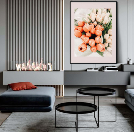 Tablouri cu Flori - Tablou decorativ, Intaglio, Modern, color, Buchet cu lalele, print pe hartie foto Fine Art, neinramat, pentru living, bucatarie