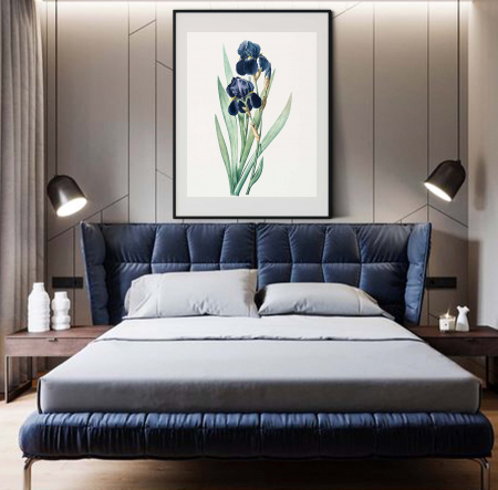 Tablouri cu Flori - Tablou decorativ, Intaglio, Modern, color, Flori albastre, print pe hartie foto Fine Art, neinramat, pentru living, dormitor