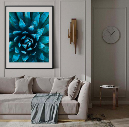 Tablouri cu Flori - Tablou decorativ, Intaglio, Modern, color, Flori, Cactus turcoaz, print pe hartie foto Fine Art, neinramat, pentru hol, living, dormitor