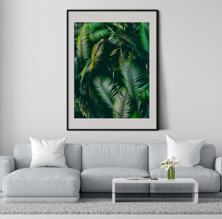 Tablouri cu Flori - Tablou decorativ, Intaglio, Modern, color, Frunze verzi, print pe hartie foto Fine Art, neinramat, pentru living, dormitor