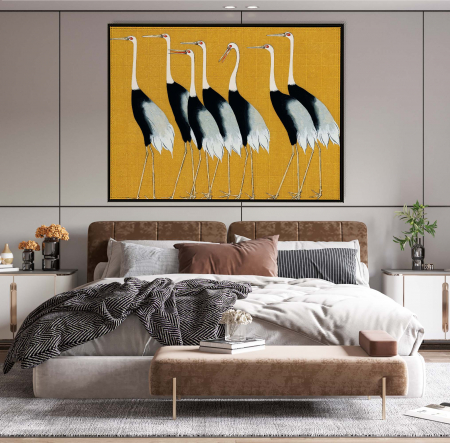 Tablouri Animale si Pasari - Tablou decorativ, Intaglio, modern, color, neinramat, print pe hartie foto Fine Art, Pasari Crane cu coroana, pentru dormitor