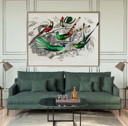 Tablouri Animale si Pasari - Tablou canvas modern Intaglio cu păsări colibri, print Fine Art.