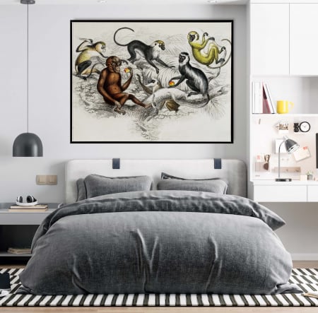 Tablouri Animale si Pasari - Tablou modern cu maimute colorate pe hartie Fine Art pentru copii