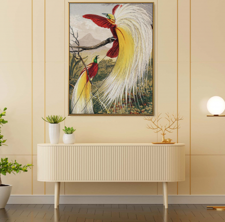 Tablouri Animale si Pasari - Tablou decorativ, Intaglio, modern, color, neinramat, print pe hartie foto Fine Art, Pasari paradis, pentru living, hol