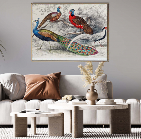 Tablouri Animale si Pasari - Tablou modern cu pauni si fazani, neinramat, print pe hartie Fine Art