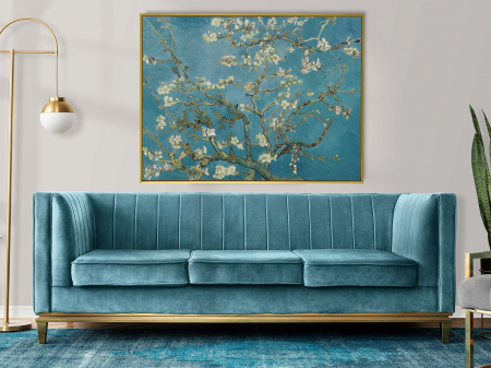 Van Gogh - Tablou abstract cu flori albe și nuanțe de turcoaz, stil modern