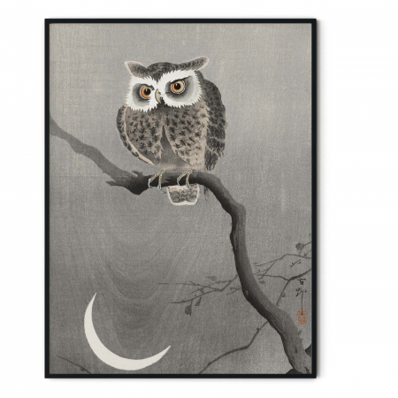 Tablou abstract cu bufniță pe ramură, Ohara Koson, gri [2]