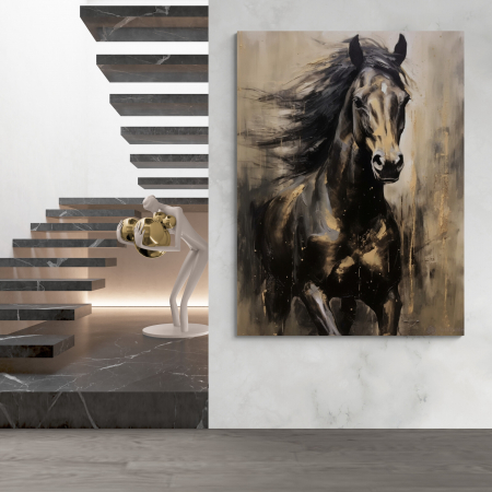 Tablouri Animale si Pasari - Tablou decorativ, Modern, Animale, Cai in stil abstract, nuante de maro, pentru hotel