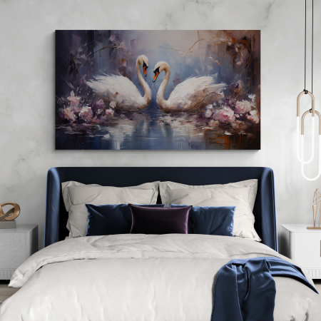 Tablouri Animale si Pasari - Tablou decorativ, Modern, Animale, Lebada alba, in stil pictat pentru hotel