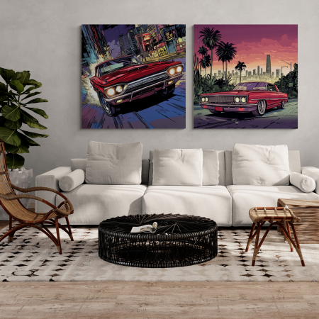 Tablouri cu Masini - ablou decorativ cu mașină americană clasică roșie