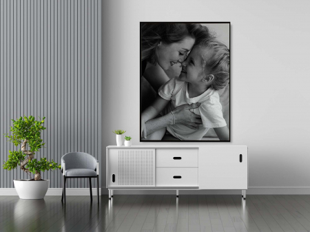 Tablou personalizat cu poza ta, Mama & Fiica, alb negru, cu rama, Intaglio, print pe hartie foto Fine Art [2]