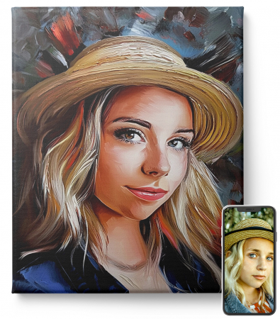 TABLOURI PERSONALIZATE - Tablou personalizat cu fotografia ta, in stil pictura realista in ulei, Intaglio, canvas, color, print pe panza Premium