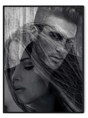 TABLOURI PERSONALIZATE - Tablou personalizat cu rama, poza de cuplu in dubla expunere, Intaglio, color, print pe hartie foto Fine Art