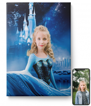 Tablouri personalizate Caricatura - Tablou personalizat Intaglio, cu fotografia ta, Elsa, color, print pe panza Premium