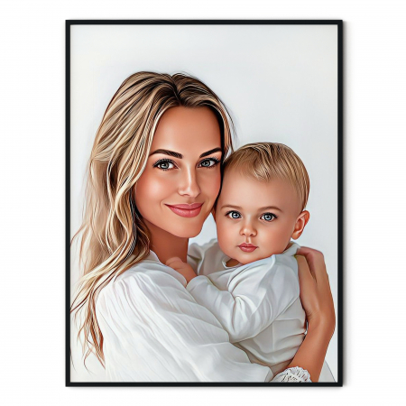 Tablou Personalizat Intaglio, Portret Mamă și Fiică în stil pictură digitală realistă [1]