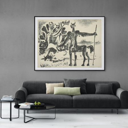 Pablo Picasso - Centaur and Bacchante with Faun de Picasso, tablou abstract modern, alb-negru.