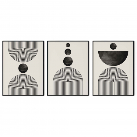 Tablouri Abstracte, print pe hartie foto Fine Art, Intaglio, set 3 postere, moderne minimaliste, Alb Negru, pentru libing, birou [5]